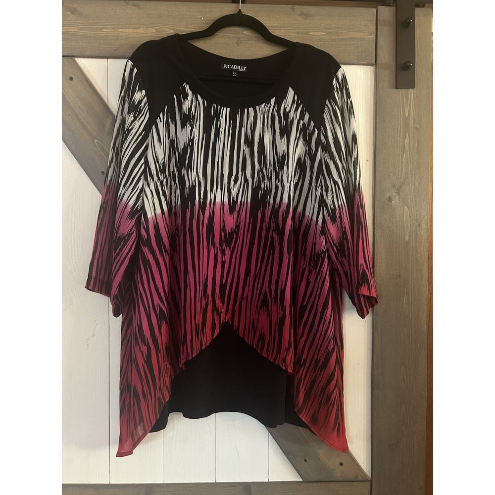 Picadilly Canada Women’s Multi Color Over-Size Tunic Top Sz XXL Pink White Black